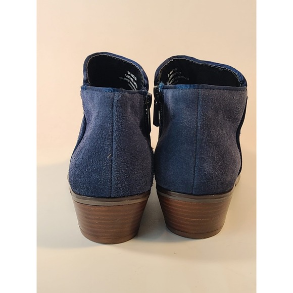 Crown Vintage Women's 6M Leather Ankle Bootie Boots Blue Side Zip Block Heels - Picture 8 of 10